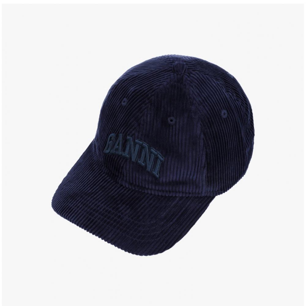 Ganni A6472 642 Logo Embroidery Corduroy Ball Cap