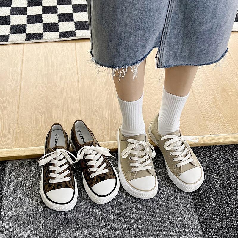 Damesko i lerret Dame Mote Sommer Casual Sneakers Student Fritidssko Høy Topp Dame Vulkaniserte Sko
