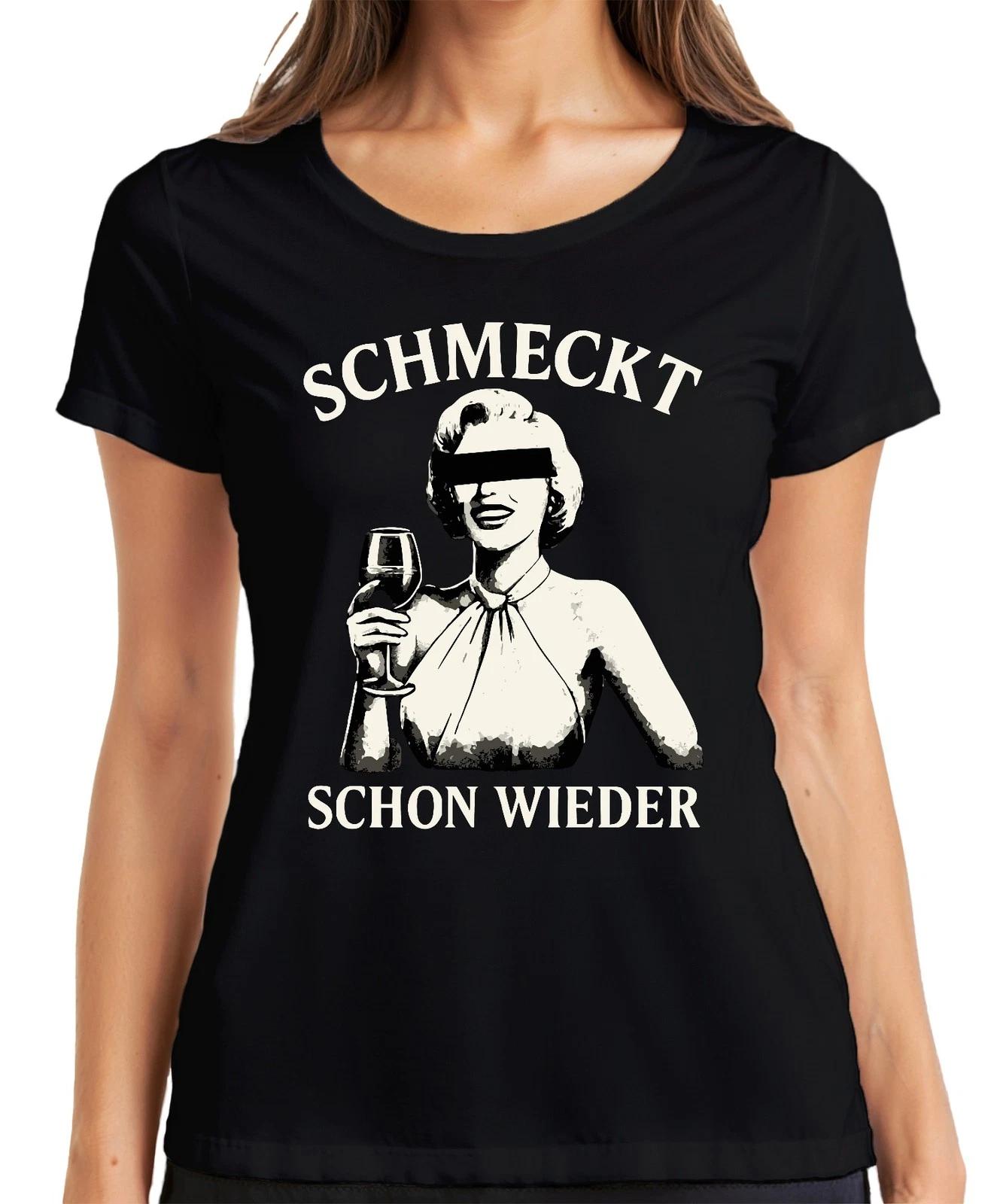 Schmeckt schon wieder Weinliebhaber Weinglas Retro Geschenk Party Damen T-Shirt XL