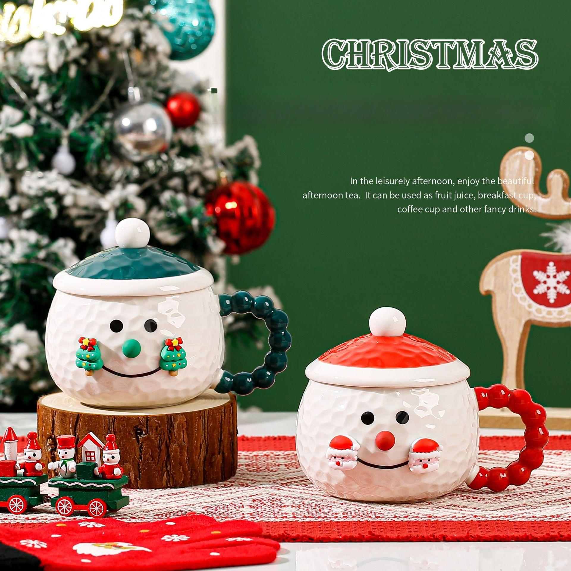 

Рождественская керамическая чашка со снеговиком и крышкой, кружка с рисунком, милая, высококачественная, для девочек, пара, чашка 420ML