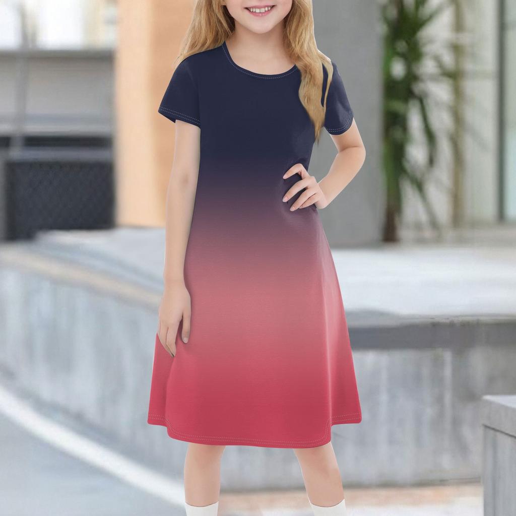 Children's Summer Short-sleeved Casual Fashion Round Neck Dress