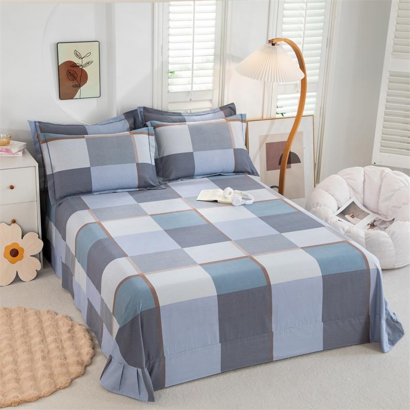 Simple Geometric Pattern Bed Sheet Set 100% Cotton Skin Friendly Flat Sheets with Pillowcase Thickened Queen Size Bedding Set