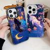 Night Moon Cat Dreamy Art Shockproof Phone Case for iPhone 17 Air 16 16E 15 Pro Max 14 Plus 13 Mini 12 Back Cover Anti Fall Fund