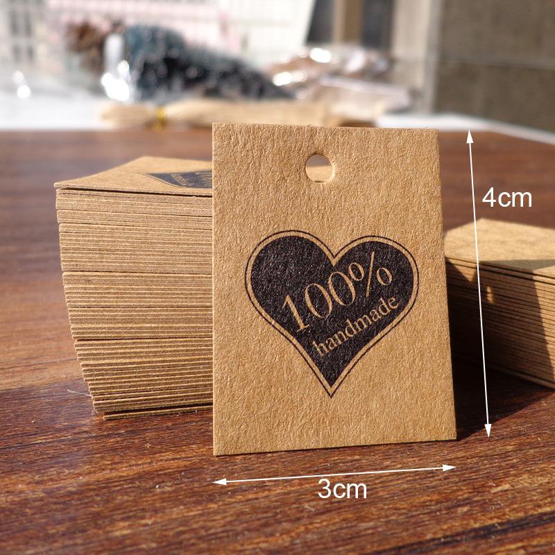 100pcs Handmade Kraft Paper Hanging Tags Sewing Machine Love Handmade Gift Packaging Baking Hanging Tags with Hemp Rope