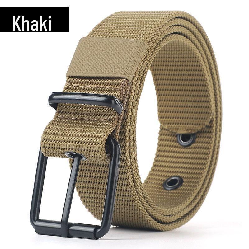 Men's Multi-Hole Military Canvas Leather Belt - Pin Buckle for Jeans & Work