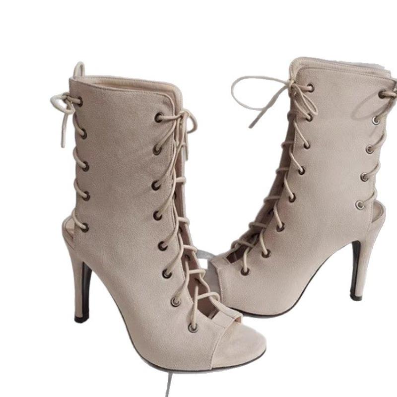 Damen Schnür-Peep-Toe High Heel Cut-Out Sandalen