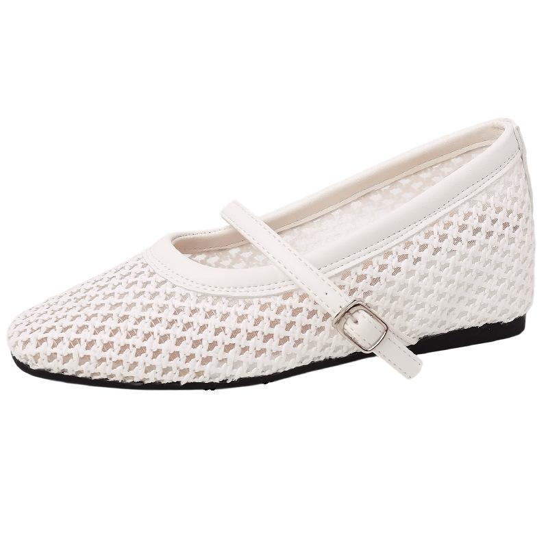 Hollow and breathable casual shoes woven square head Mary Jane shoes women's summer new fashion versatile retro