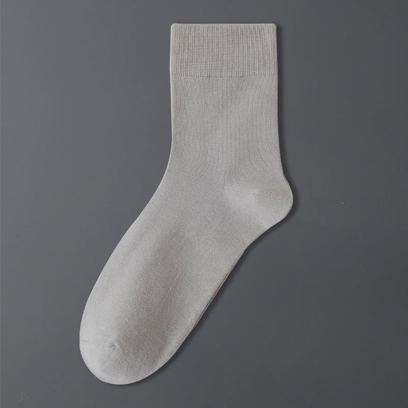 Men's Anti-Odor Sweat-Absorbent Pure Cotton Socks for Autumn/Winter - Simple Business Style Mid-Calf Length