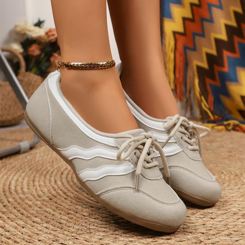 Damen Überweite Colorblock Sneaker - Runde Zehenpartie Schnürschuhe Low Top Freizeitschuhe, Flache Sohle Slipper