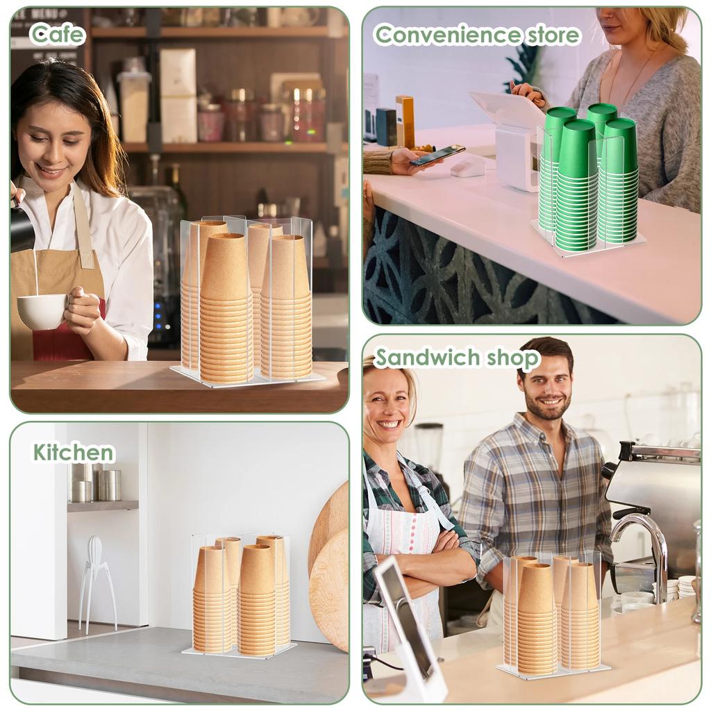1/2/4 Compartment Paper Cup Storage Holder Acrylic Transparent Paper Cup Dispenser Vertical Disposable Cup Holder for Kitchen
