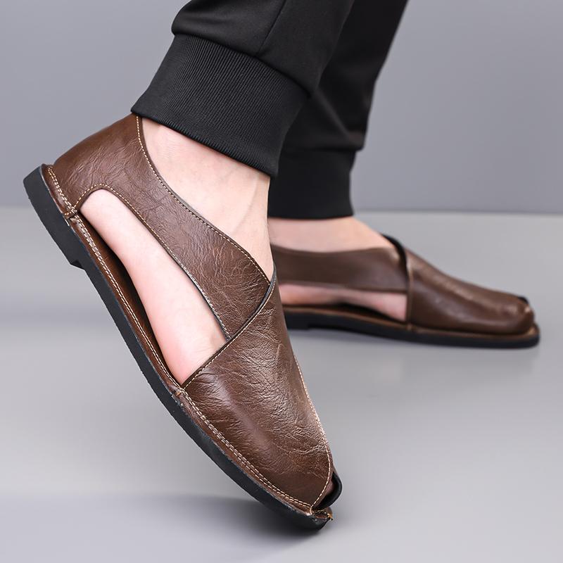 Men Sandals Leather Mens Casual Shoes Slip On Breathable Outdoor Men Leather Sandals Men Beach Roman Shoes