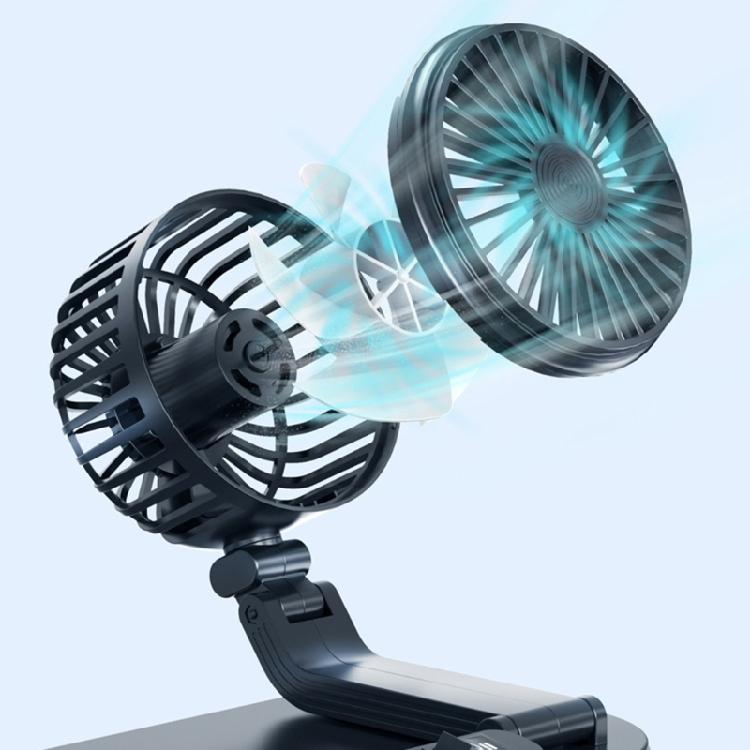 Dual Head 360° Rotation Cooling Fan USB Powered Fan 2 Wind Speed Adjustable