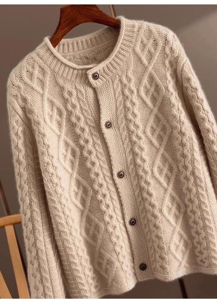 2025 Thick Heavy Gauge Wool Cardigan for Women - Fine Knit Autumn/Winter Sweater Coat