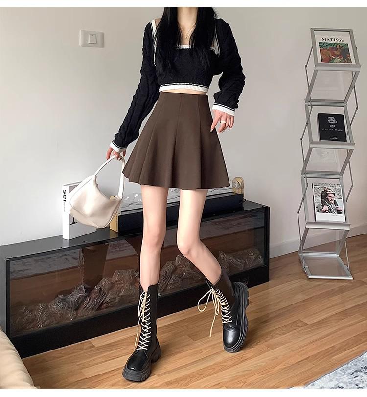 Fustă lână linie A talie înaltă - Damă Toamnă/Iarnă 2025 Mini subțiere