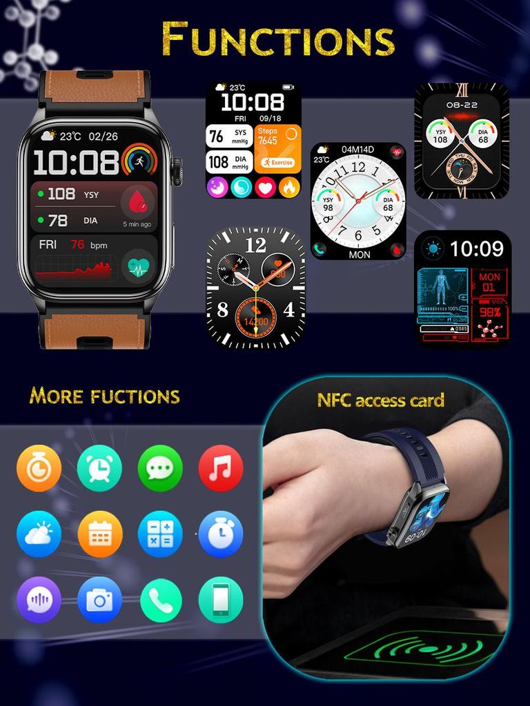 SACOSDING Health Monitoring SmartWatch ECG+PPG Blood Pressure Full Wrapped Airbag Pressurization 2.06-inch Amoled Screen Heart Rate Smart Watches