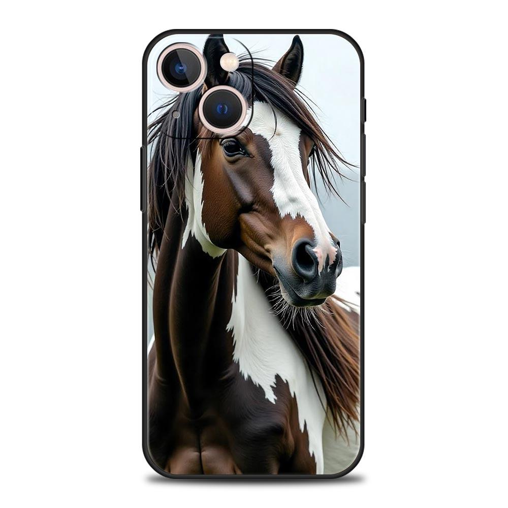 Black White Horses Galloping Phone Case For iPhone 16e 15 14 13 12 11 Pro Max XS X XR SE 7 8 Plus Shell iPhone 16 Soft TPU Cover