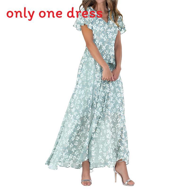 Summer Floral Chiffon Dress With V Neck Short Sleeves For Elegant Casual Wear