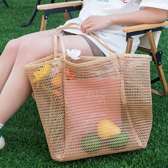 Women Beach Shoulder Bag Hollow Out See-through Mesh Large with Inner Pocket Shopping Capacity Foldable Commute School