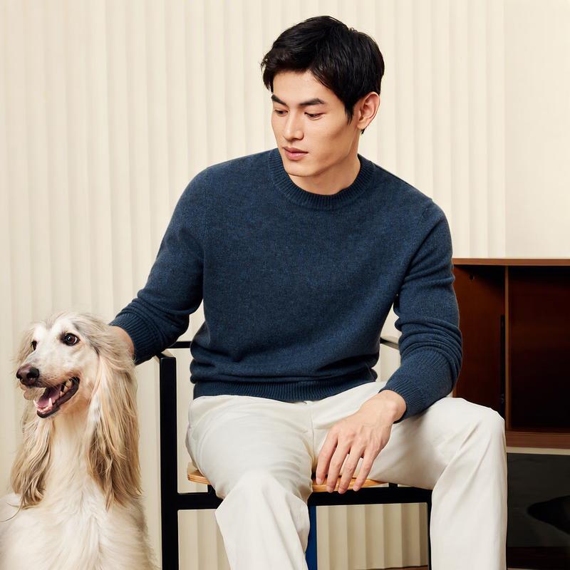 Yalu Men's 100% Pure Wool Round Neck Sweater