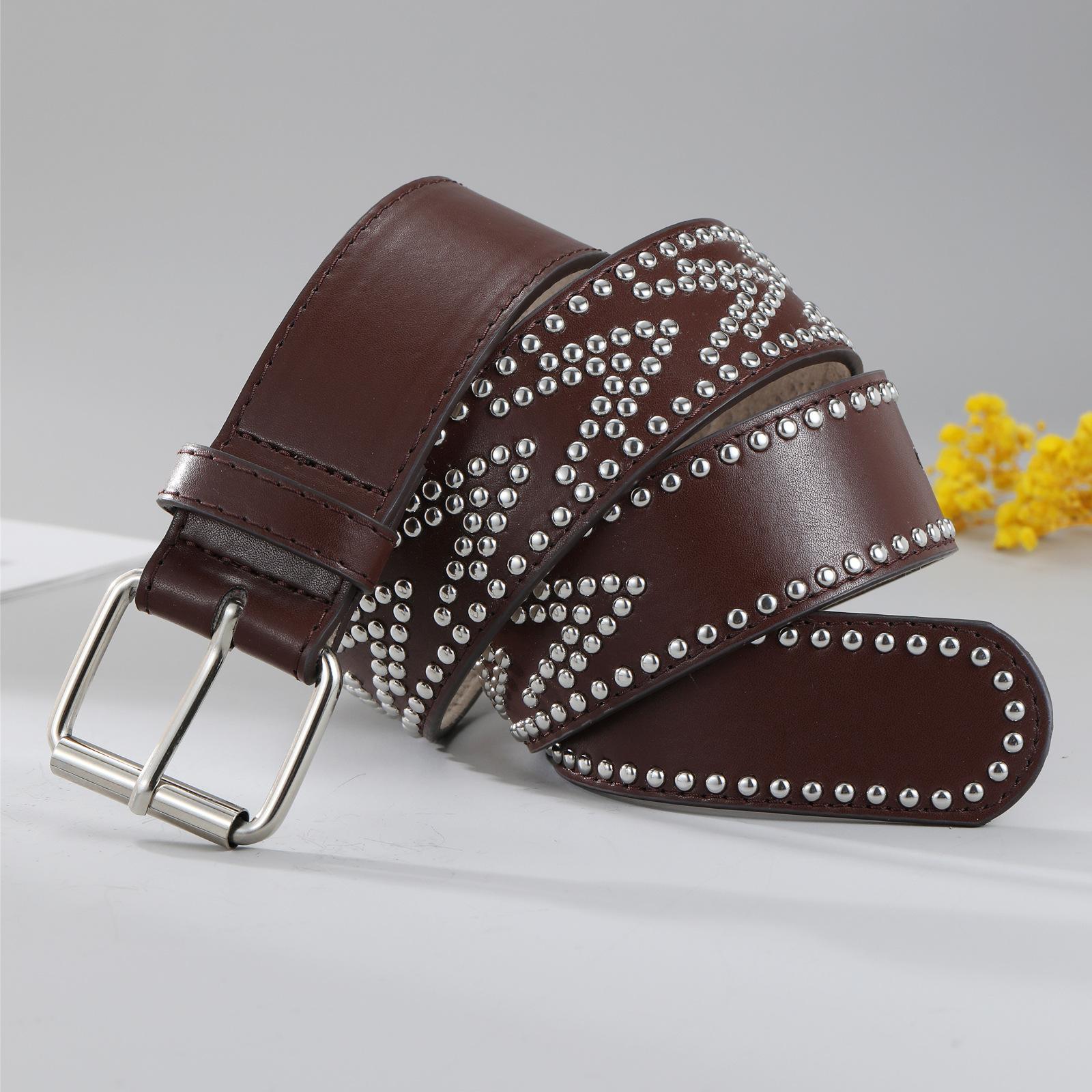 

Ladies Pin Buckle Rivet Belt Casual Pu Belt Jeans Belt Support 112cm кавовий