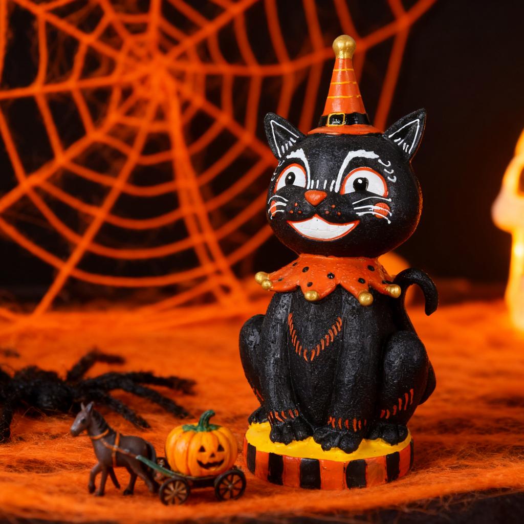 Vintage Style Halloween Cat Fun Whimsical Resin Table Centerpiece Decor Unique Gift Bright Color Happy Halloween Party Trick Or