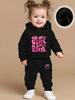 Baby Mädchen Herbst Winter Kapuzenpullover mit Buchstabenprint aus Fleece mit lässiger Sport-Langhose für draußen geeignet Neugeborenen-Outfit