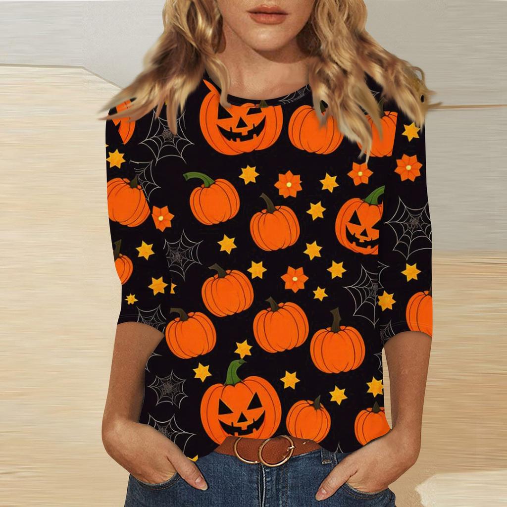 Women's Fashion Casual Round Neck Printed 3/4 T-shirt Top