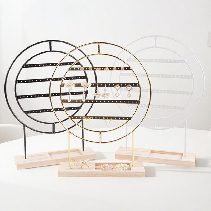 Modern Farmhouse Earring Display Stand With Wood Base Metal Frame Jewelry Organizers For Home Store Wedding Gift