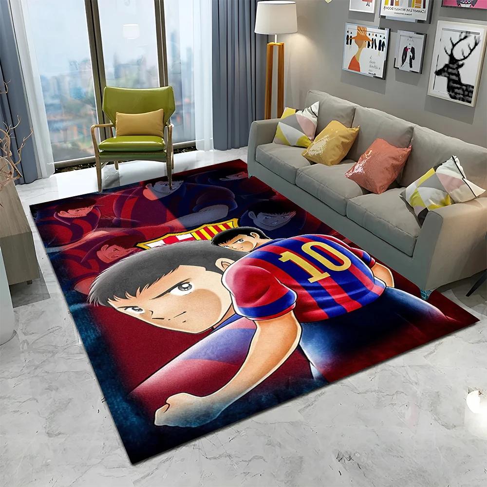 Anime Captain Tsubasa Fußball Cartoon Teppich für Zuhause Wohnzimmer Schlafzimmer Sofa Fußmatte Dekor, Kinder Teppich Rutschfeste Bodenmatte