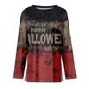 Women's Round Neck Long Sleeve Top with Halloween Print and Side Slit for Fall Festive Occasions