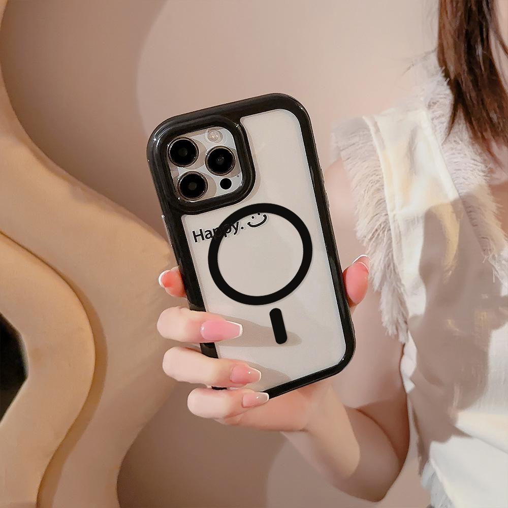 Applicable To 16ProMax Mobile Phone Case 15 Minimalist English Smiling Face IPhone 13 Acrylic 12 Apple 11 Magnetic 16