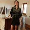Velvet Lace Mesh Heart Pajama Set: Strappy Nightgown & Robe