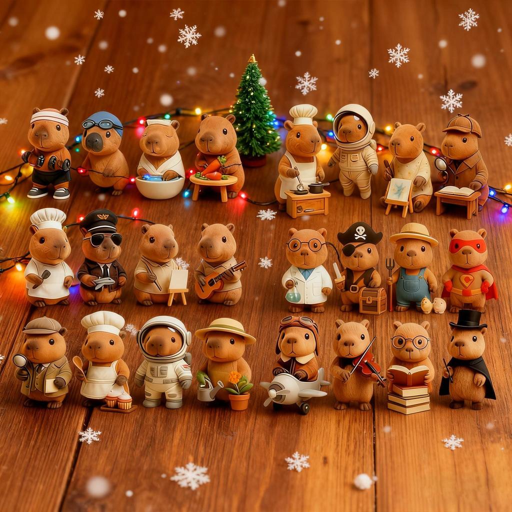 Capybara Advent Christmas 2025 2D Acrylic Decorations 24 Days Capybara Ornament Countdown Calendar for Home Living Room Family