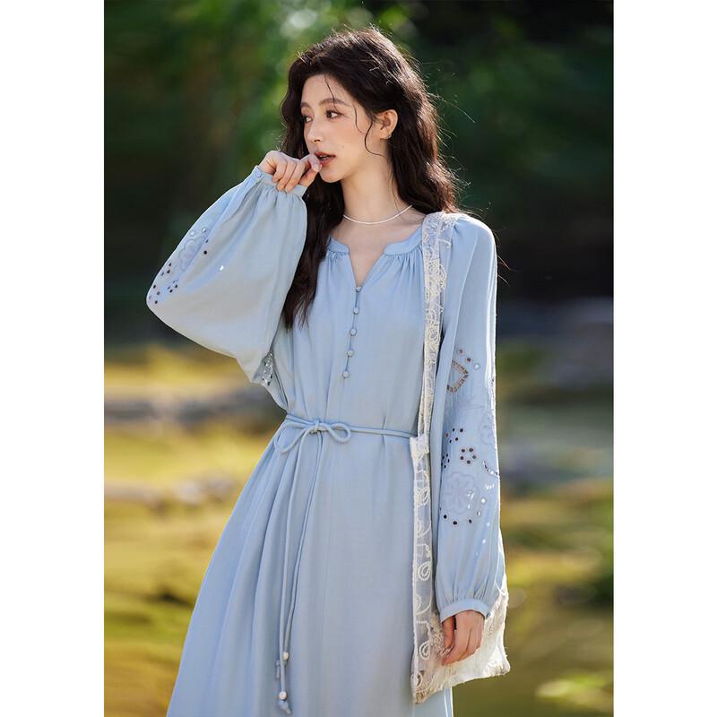 French Retro Embroidered V-Neck Dress