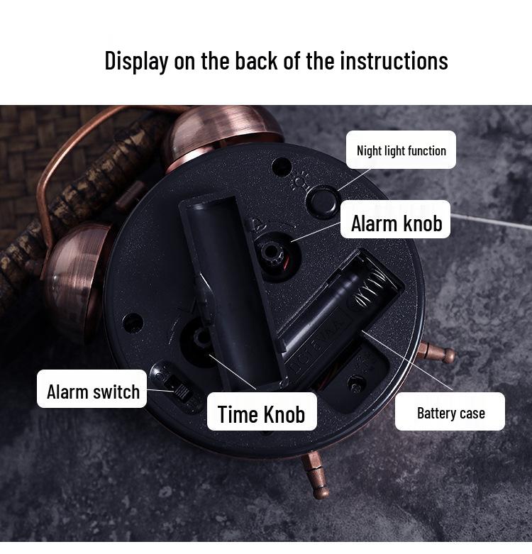 3-inch Retro Silver Ringing Metal Alarm Clock with Night Light - Stylish, Multifunctional Bedside Clock for Students