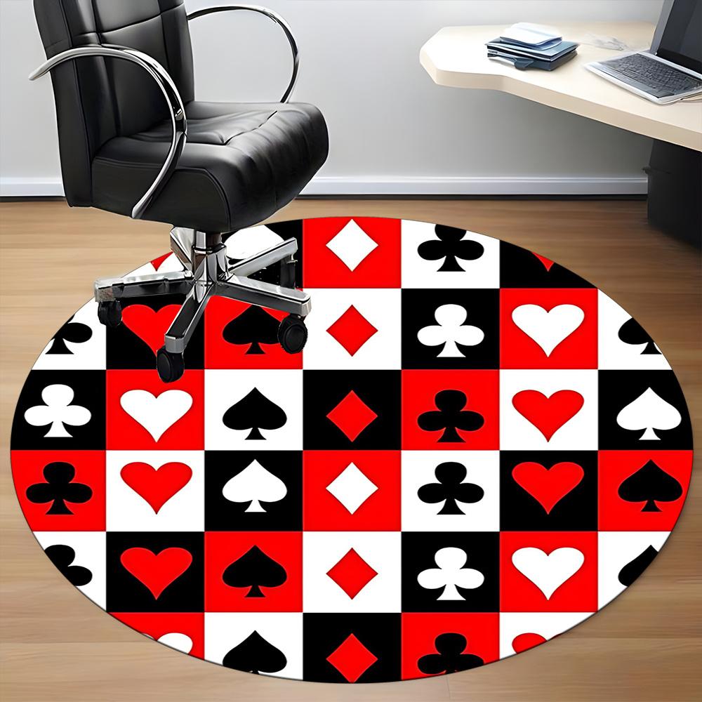 1pc Playing Cards Symbols Office Round Area Rug, Indoor Mat Suitable ForOffice, Under Office Chairs Bedroom Living Room Home Decor, Room Decot176