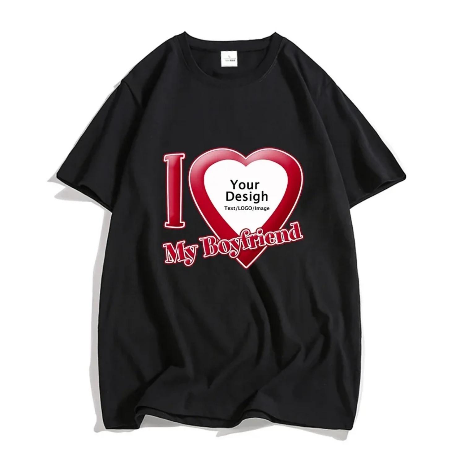 

DIY I Love My Boyfriend Girlfriend T-shirts Cotton Short Sleeve Tee-shirts Summer Popular Comfortable Tshirt s Tees S чёрный