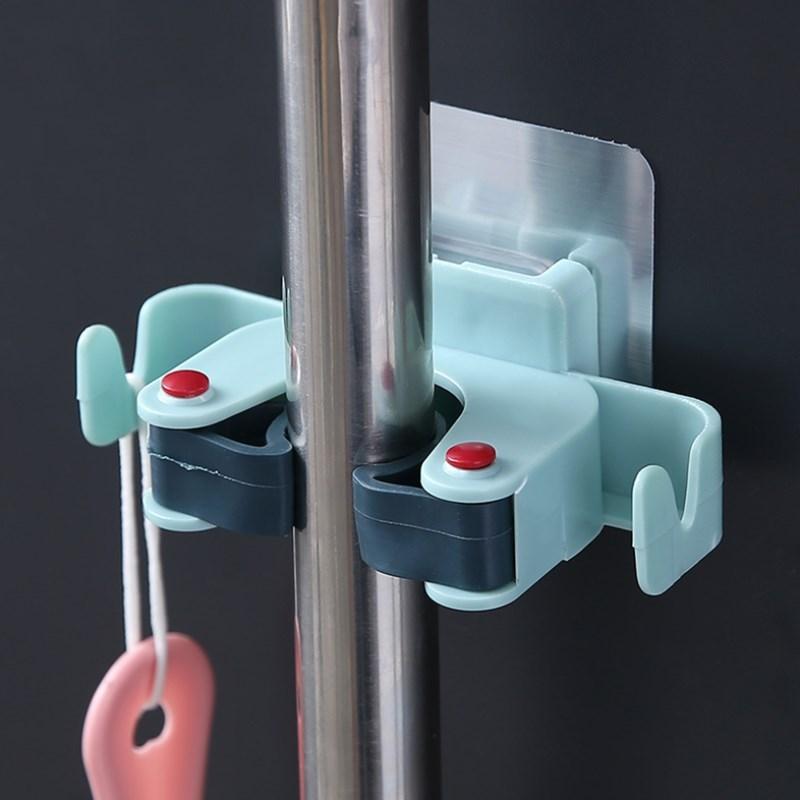 

Mop Broom Holder Mop Rack Wall Mounted Shelf Organizer Hook Baby Blue