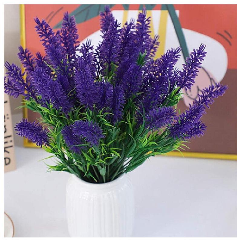 Faux Lavender Flower Arrangement With Plastic Blooms For Office Space Decoration