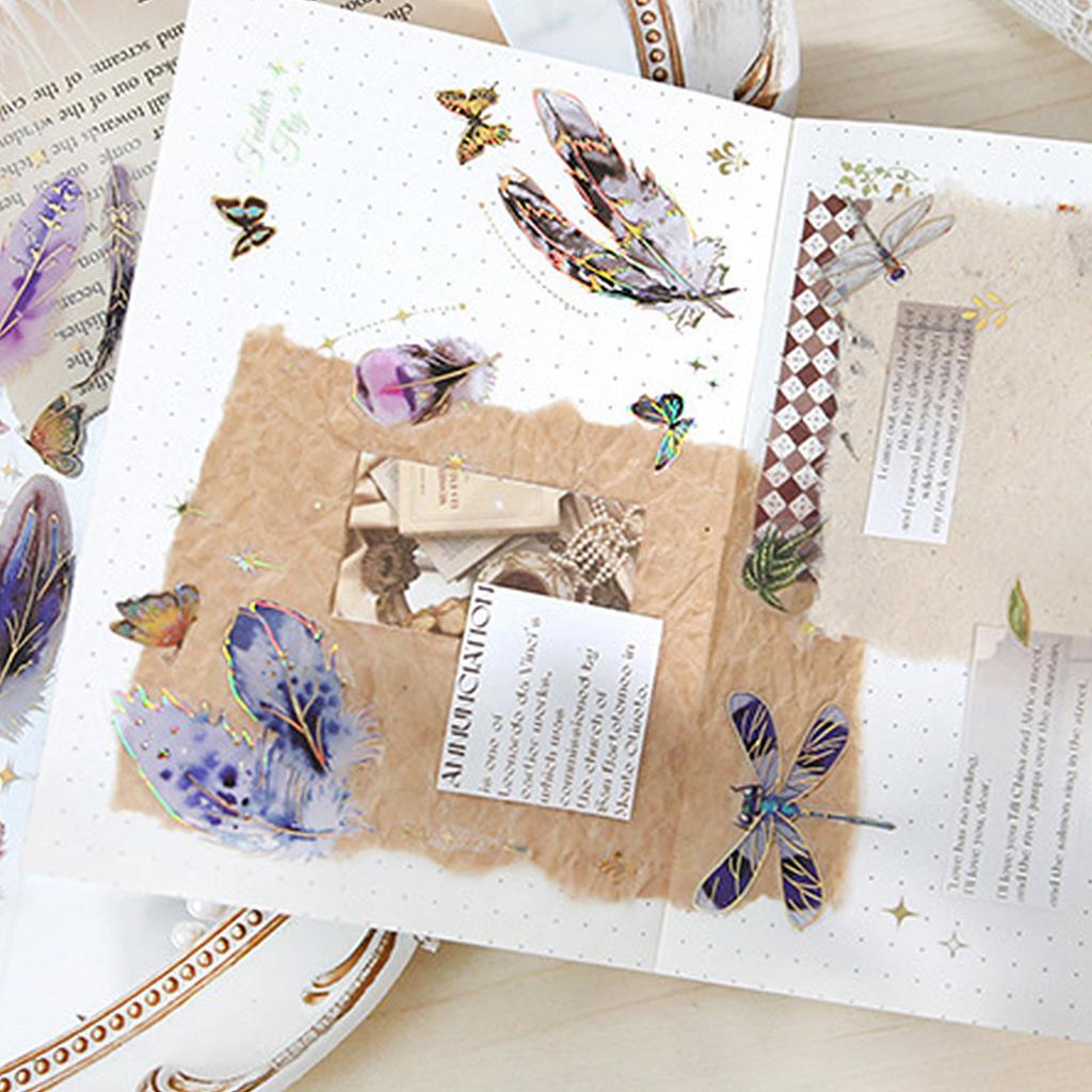 3 Piece Feather Journal Stickers PET Art Journal Embellishment Scrapbooking DIY Art Craft
