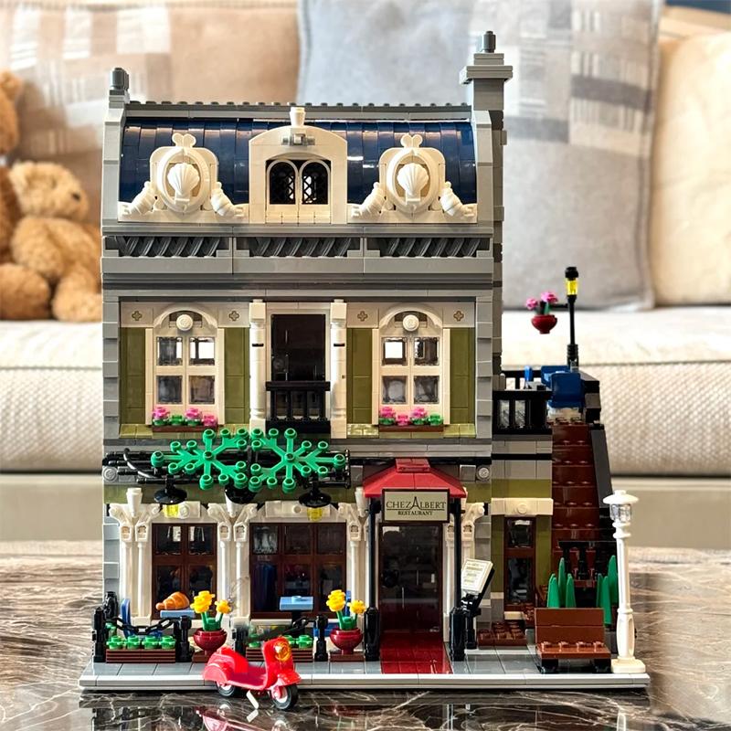 Kreative Straßenansicht Pariser Restaurant Bausteine Architekturmodell Zusammenbau Steine Spielzeug Geschenk für Kinder Kind Erwachsener Mädchen