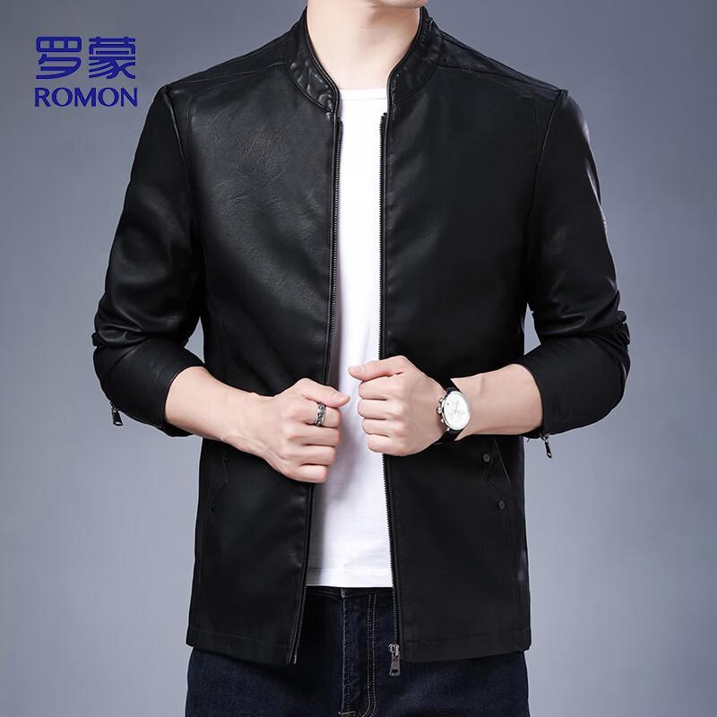 

ROMON Men s Casual Stand Collar Faux Leather Jacket XL