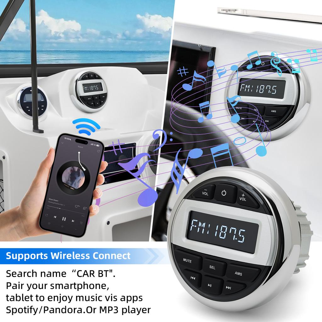 Marine Boat Radio Media MP3 Stereo Radio FM AM Receiver Bluetooth-compatible Media Audio Player For Yacht RV ATV UTV SPA RZR