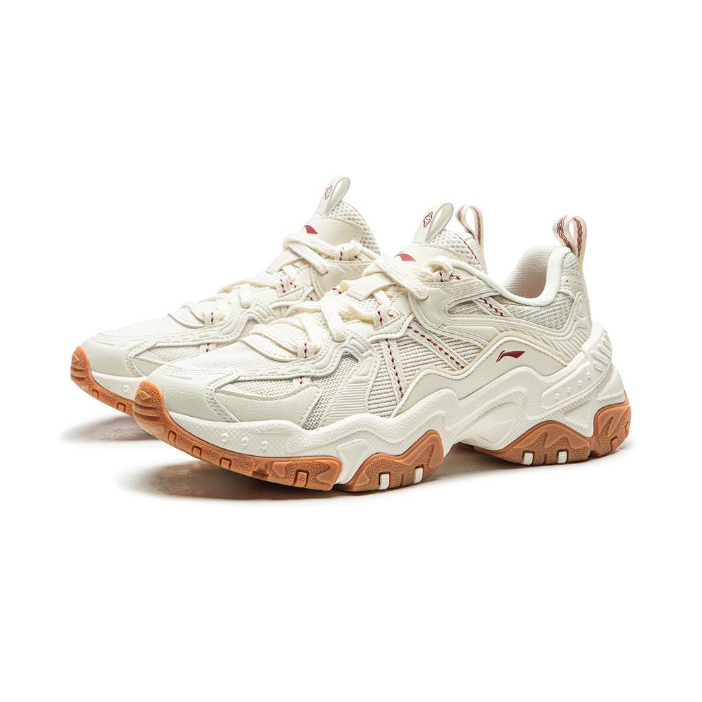 Li Ning Brown Sugar Cushioning Slip Resistant Abrasion Resistant Support Low top Casual Shoes Women's Ecru AGCW098-1