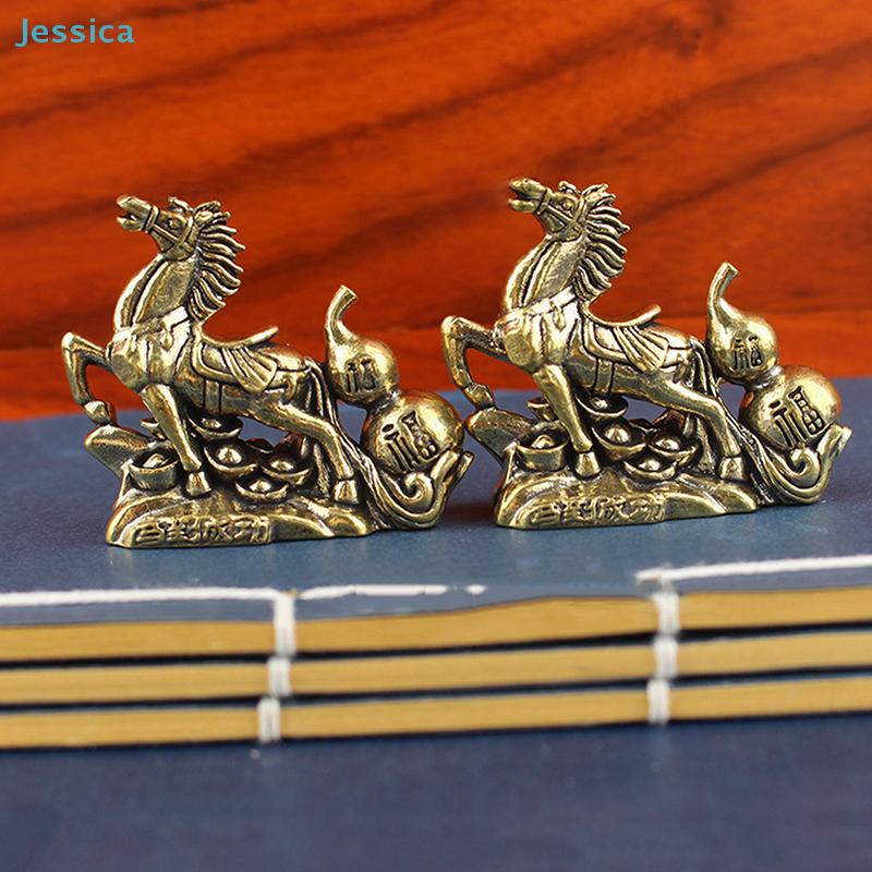 Brass "Horse To Success" Figurine - Feng Shui Wealth Statue With Gourd Coins For Home Office Decor