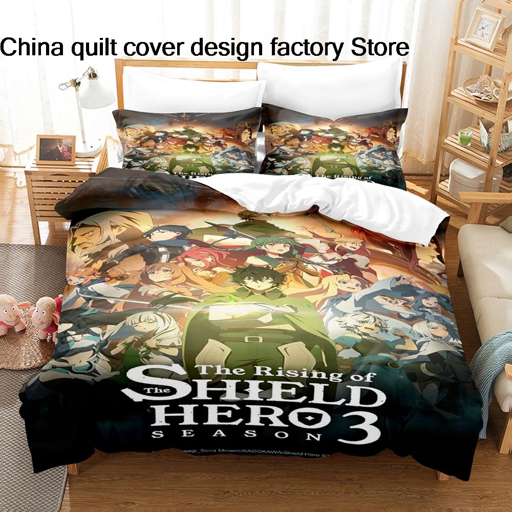 The Rising Of The Shield Hero Anime Bedding Set 3Pcs Isekai Manga Duvet Cover Set With Pillowcases For Teens Fans Bedroom Decor