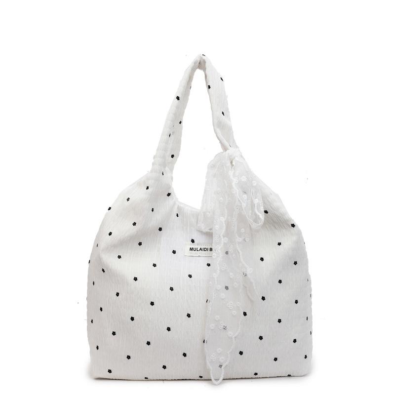 Korean Lazy Wind Large-capacity Underarm Bag Women's 2025 New Girl Chiffon Cloth Polka Dot Shoulder Tote Bag