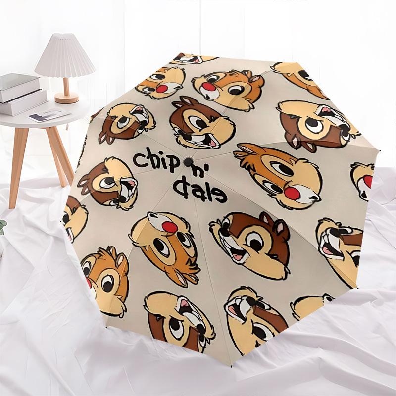 Chip 'n' Dale Themed Automatic Opening and Closing Umbrella, Brightly Colored 8-rib Portable Umbrella, Suitable for Men and Women, A Perfect Gift for