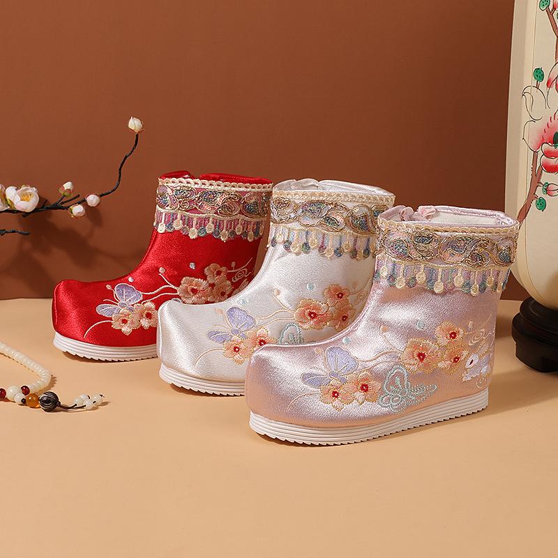 [Bunter Schmetterling] 2025 Winter neue Hanfu Stiefel Kinder Samtstiefel Chinesischer Stil bestickte Schuhe Antike Schneestiefel