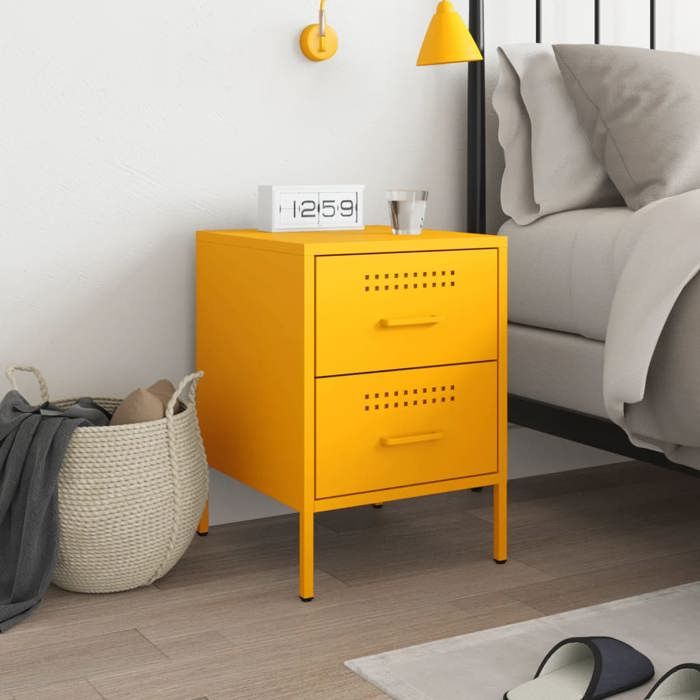 VidaXL Bedside Table Mustard Yellow 36x39x50.5 Cm Steel 842928